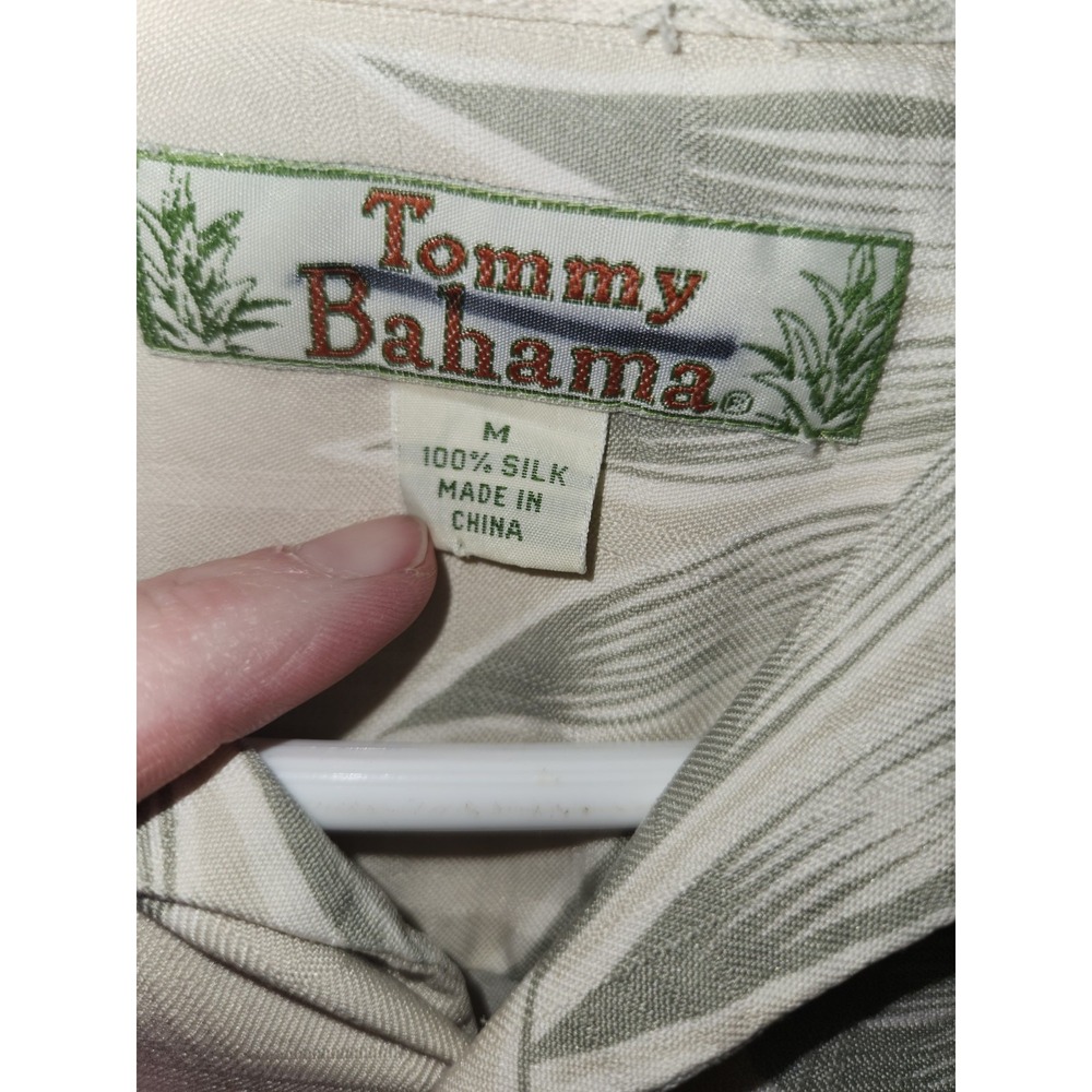 Tommy Bahama Mens 100% Silk Shirt Medium Beige Green Tropical - Picture 7 of 11